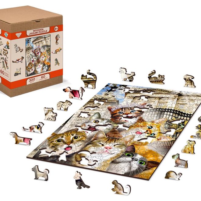 Wooden City Dřevěné puzzle Koťata v Londýně 2v1, 300 dílků EKO