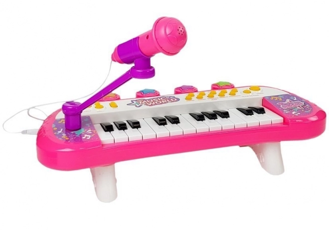 Klávesnice Pianinko 24 kláves USB mikrofon růžová