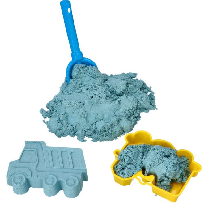 Kinetický písek 2 kg modrý s formičkami "vozidel" + lopatka