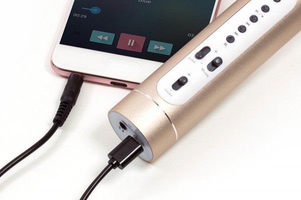 Mikrofon karaoke Bluetooth na baterie s USB kabelem v krabici 10x28x8,5cm – Zlatý