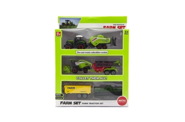 Sada farma zemědělské stroje 6ks plast/kov asst 4 druhy v krabici 21x27x5,5cm