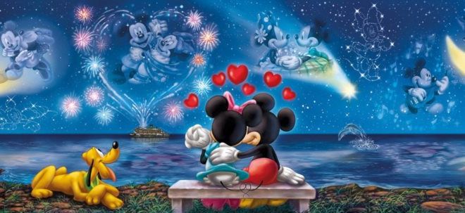 CLEMENTONI Panoramatické puzzle Mickey a Minnie 1000 dílků