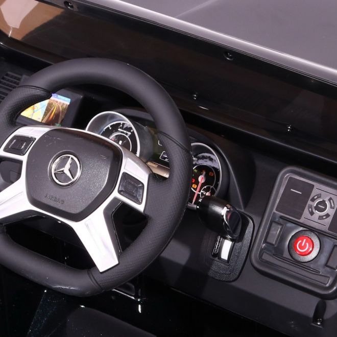 Autobaterie Mercedes AMG G65 pro děti Bílá + Lakovaná + Zavazadlový prostor + Světla Zvuky