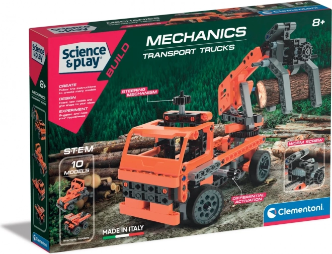 CLEMENTONI Science&Play Mechanická laboratoř Přepravní nákladní auta 10v1