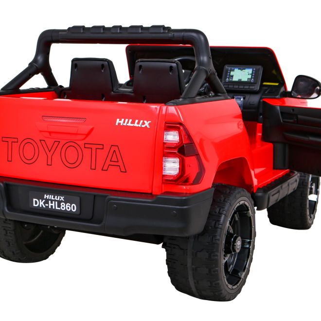 Toyota Hilux baterie pro děti Červená + pohon 4x4 + dálkové ovládání + 2 nosiče zavazadel + rádio MP3 + LED dioda