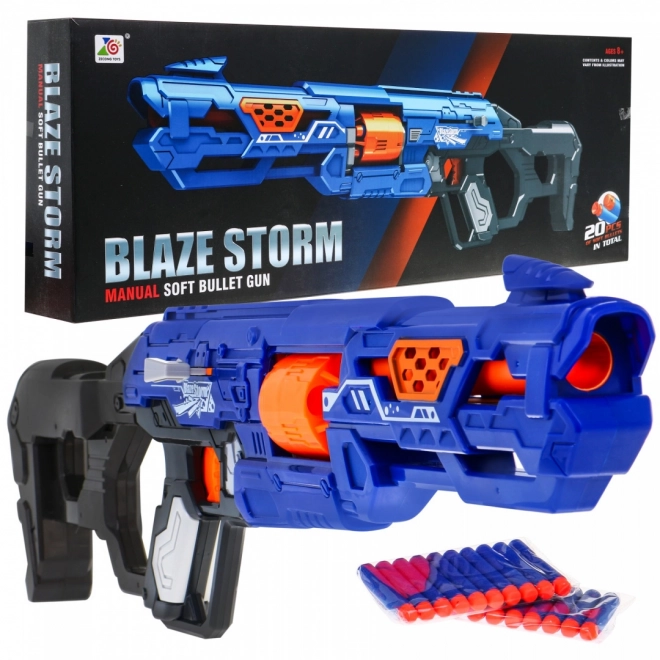 Dětská manuální puška 8+ Blaze Storm Mechanism s jezdcem + 20 dlouhých pěnových nábojů