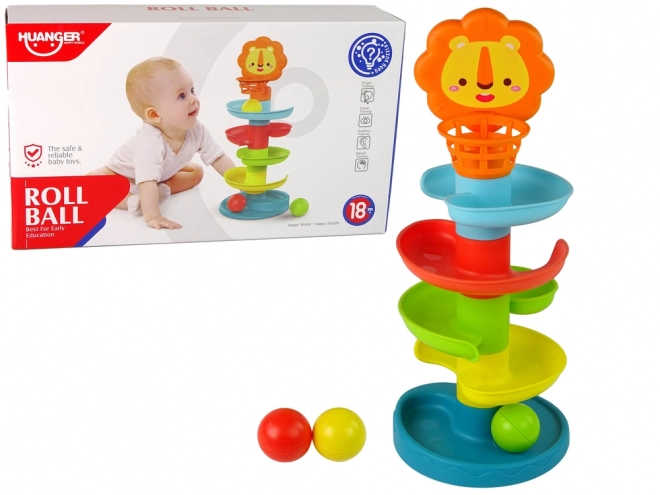 Vzdělávací míčová skluzavka 5 úrovní Lion Basket Baby Sorter