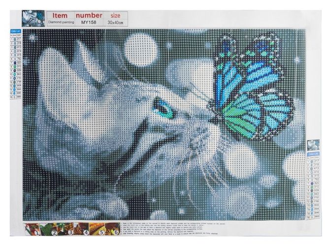 Sada na diamantové malování - kočka s motýlem