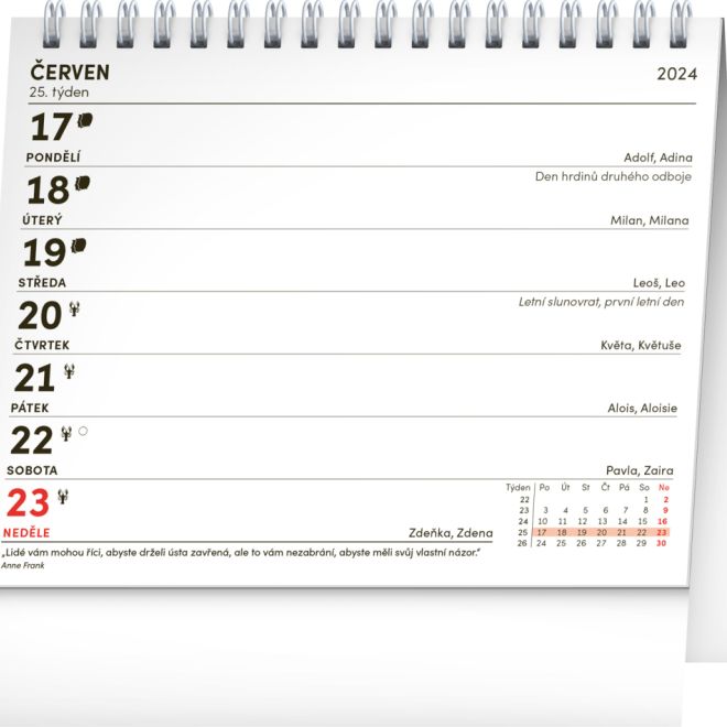 Stolní kalendář Slunečnice, s citáty 2024, 16,5 × 13 cm