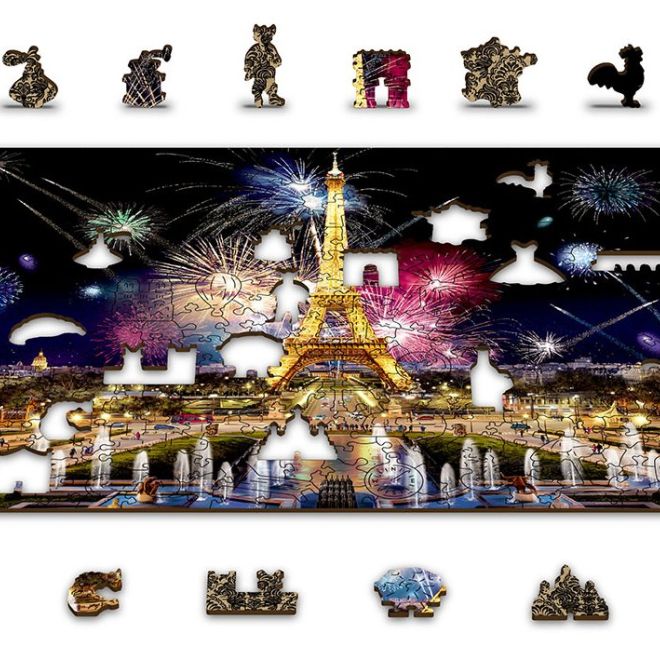 Wooden City Dřevěné puzzle Noční Paříž 2v1, 300 dílků EKO