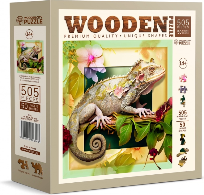 WOODEN CITY Dřevěné puzzle Chameleon a květiny 505 dílků