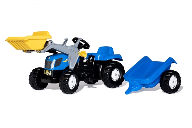 Dětský traktor Rolly Toys s bagrem a přívěsem modrý