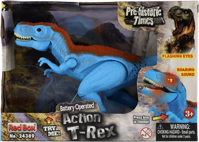 Dinosaurus T-Rex plast 18cm na baterie se zvukem se světlem v krabici 21x15x6,5cm