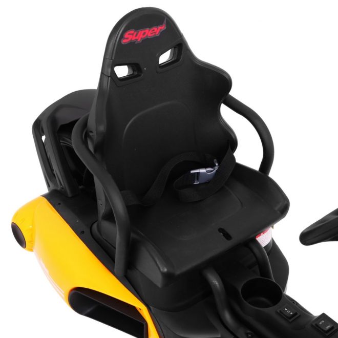 Dětská motokára na baterie Bolid XR-1 žlutá + nastavitelná řídítka + tvarované sedadlo