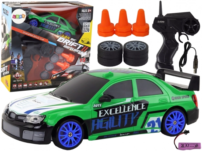 Dálkově ovládané sportovní auto R/C 1:24 Zelená vyměnitelná kola