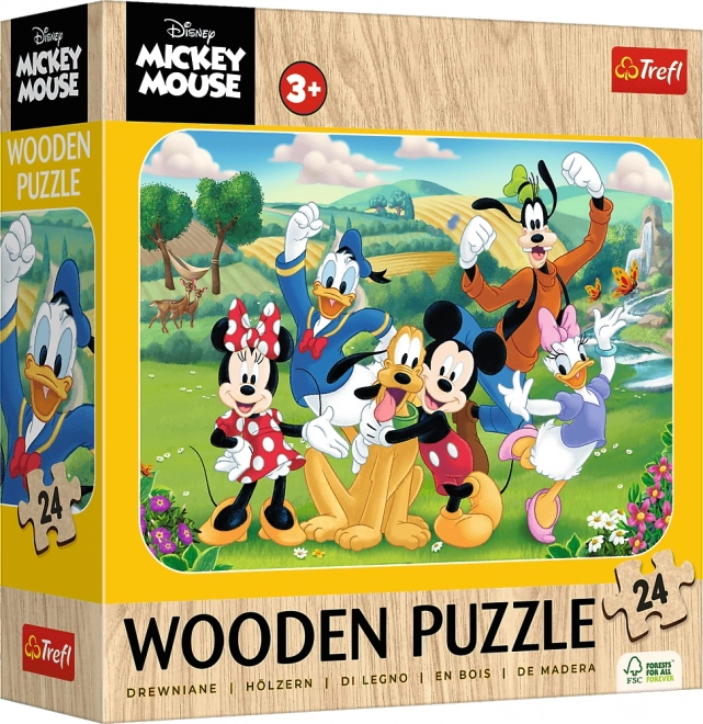 TREFL Dřevěné puzzle Mickey a přátelé 24 dílků