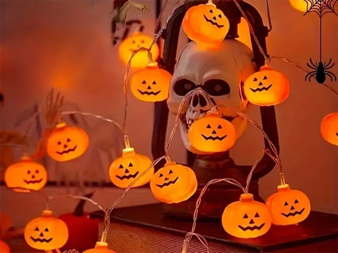 Dýňová světla 10 vedla závěsná halloween 200cm světelná dekorace dýňová dekorace