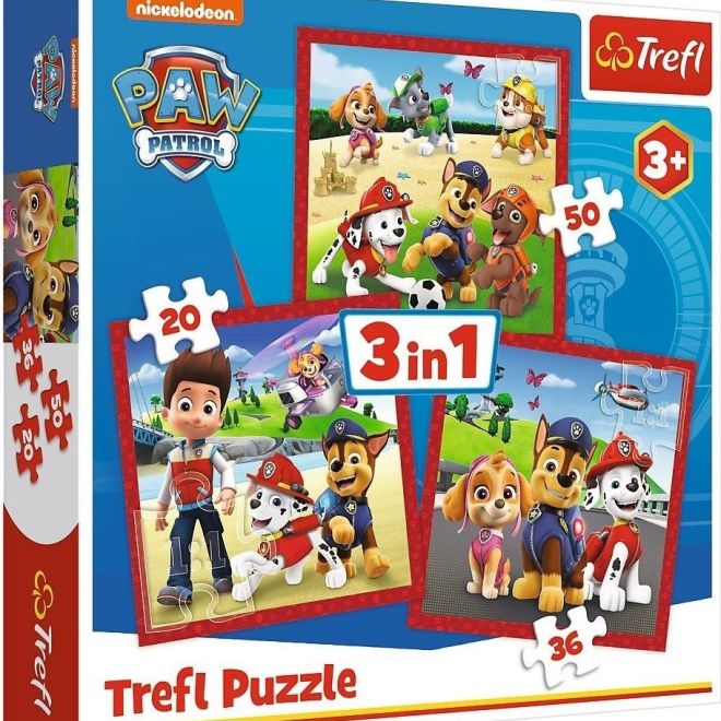 TREFL Puzzle Tlapková patrola: Veselí pejsci 3v1 (20,36,50 dílků)