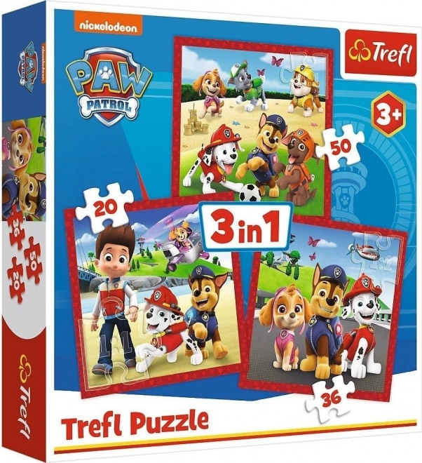 TREFL Puzzle Tlapková patrola: Veselí pejsci 3v1 (20,36,50 dílků)