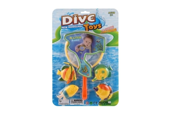 Hra ryby se síťkou do vody plast 24cm 2 barvy na kartě 24x35x2cm