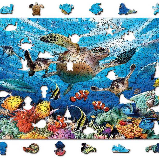 Wooden City Dřevěné puzzle Život v oceánu 2v1, 505 dílků EKO