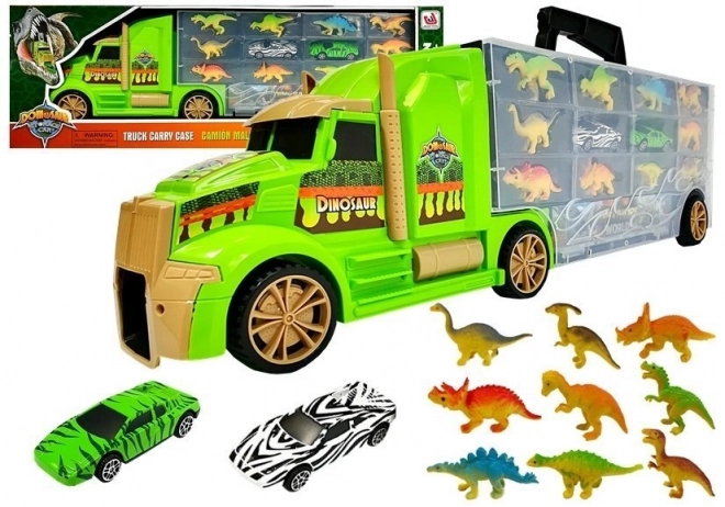 Kufřík Truck Transporter Sorter s dinosaury zelený