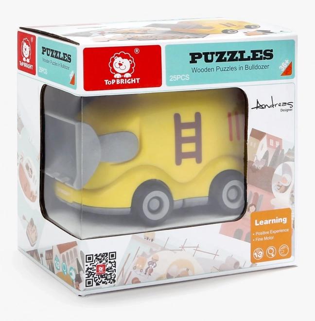 TOP BRIGHT Dřevěné puzzle s hračkou: Buldozer 24 dílků