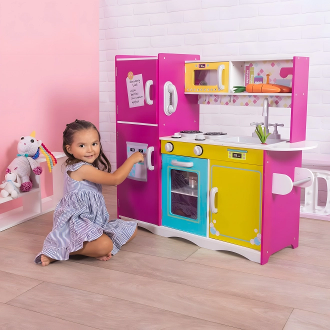 Velká dřevěná hrací kuchyně pro děti barevná ECOTOYS