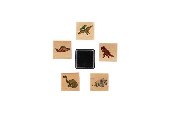 Razítka dřevěná  5+1 s poduškou dinosauři 3x3cm na kartě