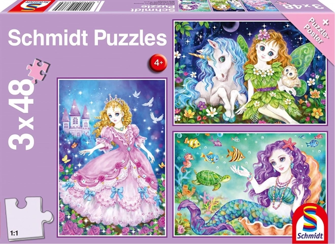 SCHMIDT Puzzle Princezna, víla a mořská panna 3x48 dílků