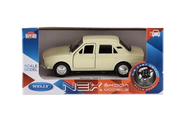 Auto Welly Škoda 105L kov/plast 11cm 1:34-39 na volný chod 4 barvy v krabičce 15x7x7cm