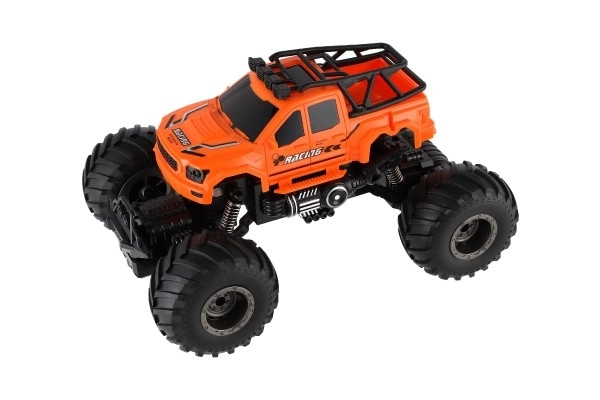 Auto RC pick up Off road terénní plast 23cm 2,4GHZ na baterie se světlem oranžový v krab. 30x15x19cm