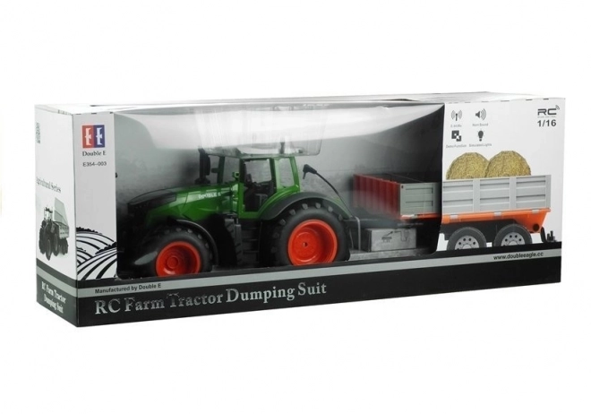 Traktor 68cm se sklápěcím valníkem na dálk. ovládání s dobíj. packem se světlem se zvukem v krabici