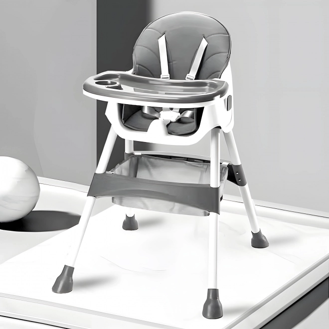 Dětská jídelní židlička s podnosem a košíkem, pětibodovým pásem, šedá, ECOTOYS