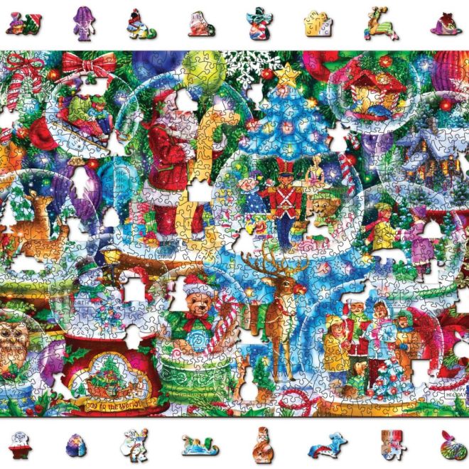Wooden City Dřevěné puzzle Vánoční sněžítka 2v1, 1010 dílků EKO