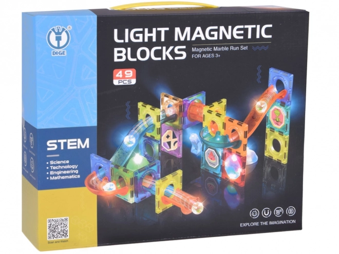 3D magnetické kostky pro děti Stavění svítící kuličkové dráhy 49 prvků ZA5250