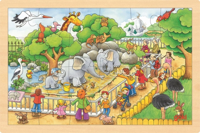 GOKI Dřevěné puzzle Návštěva ZOO 24 dílků