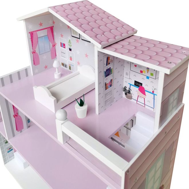 FreeON Dřevěný domeček pro panenky - světle růžový