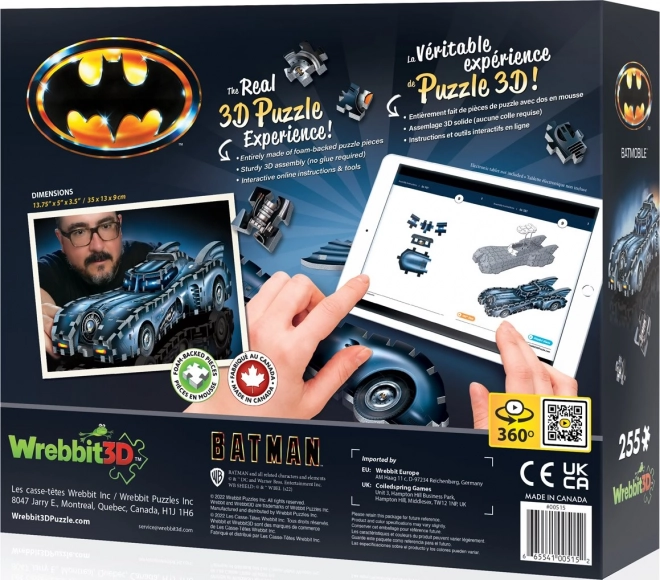 WREBBIT 3D puzzle Barman: Batmobil 255 dílků