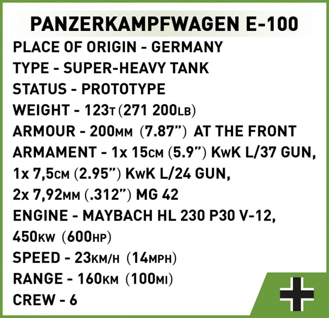 COBI 2572 II WW Panzerkampfwagen E-100, 1:28, 1511 k, 1 f