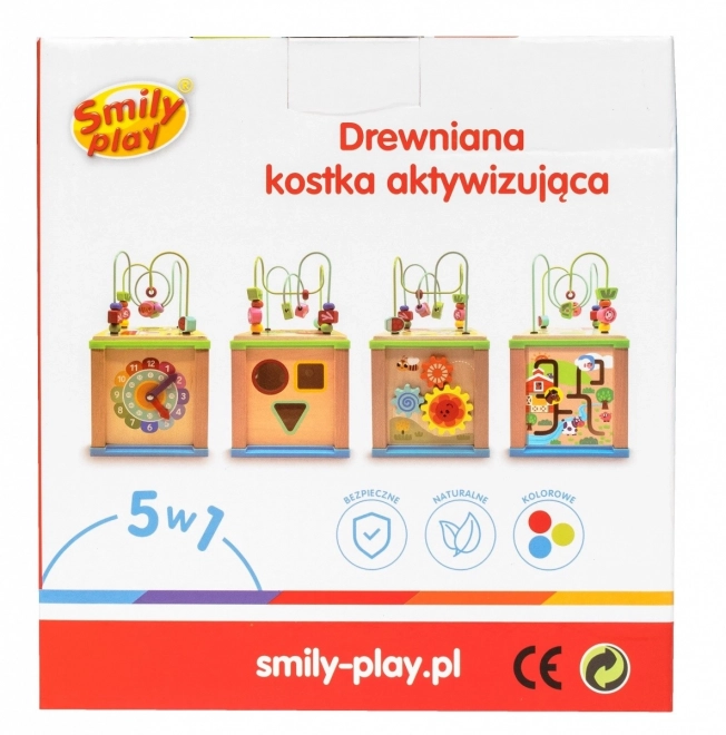 Dřevěná aktivní kostka s labyrintem a hodinami