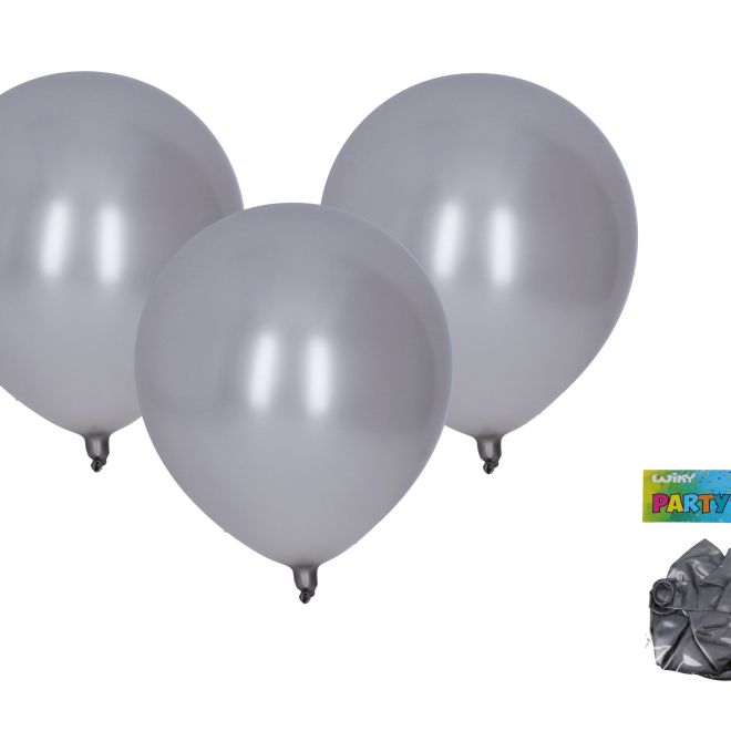 Metalické stříbrné balónky nafukovací 30 cm - 10 kusů