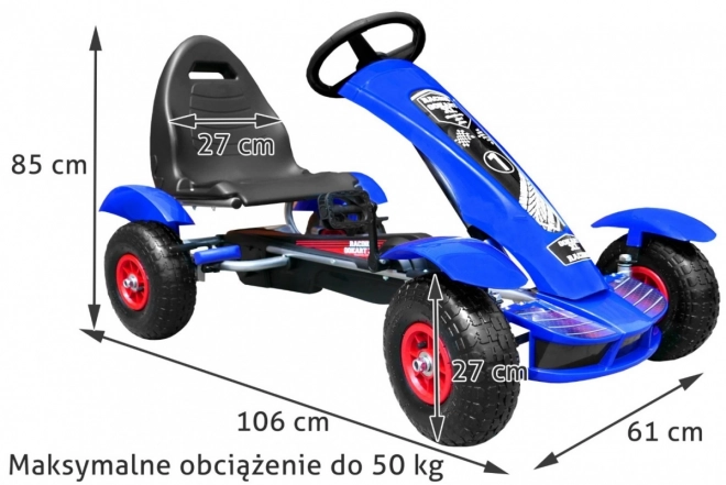 Závodní šlapací motokára XL pro děti 3+ Modrá + Nafukovací kola + Nastavitelné sedadlo + Volnoběh