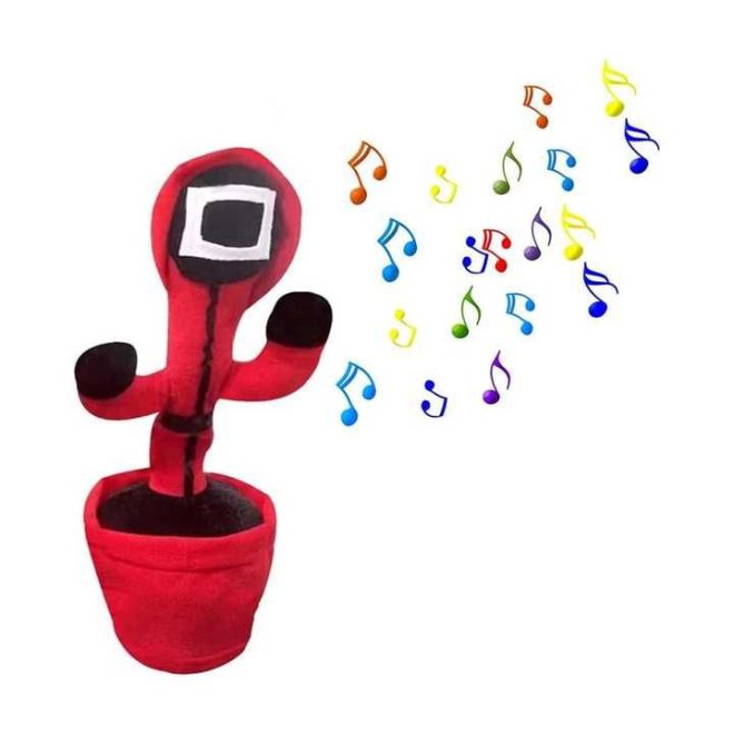 Dětská hračka - Tančící a zpívající kaktus SQUID GAME - červený čtverec