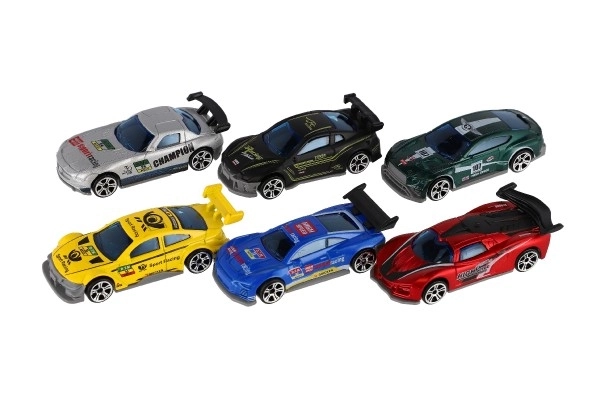 Auto závodní 6ks kov/plast 8cm na volný chod v krabičce 10,5x27x4cm