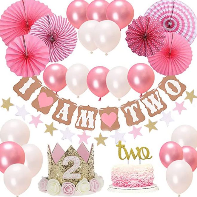 Růžová sada balónků k 2. narozeninám pro dívku