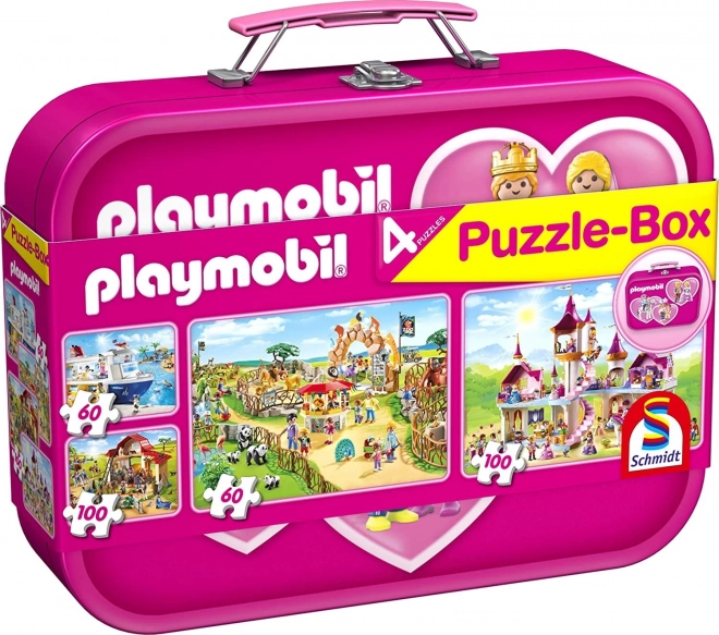 SCHMIDT Puzzle Playmobil 4v1 v plechovém kufříku (60,60,100,100 dílků)