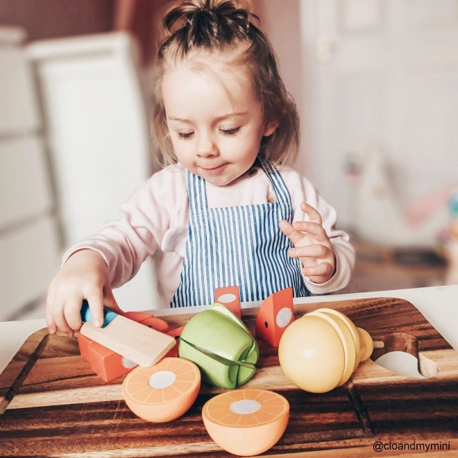 Bigjigs Toys Dřevěné krájecí ovoce se zástěrou