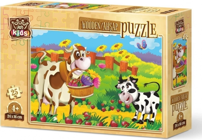 ART PUZZLE Dřevěné puzzle Kravička s květinami 25 dílků