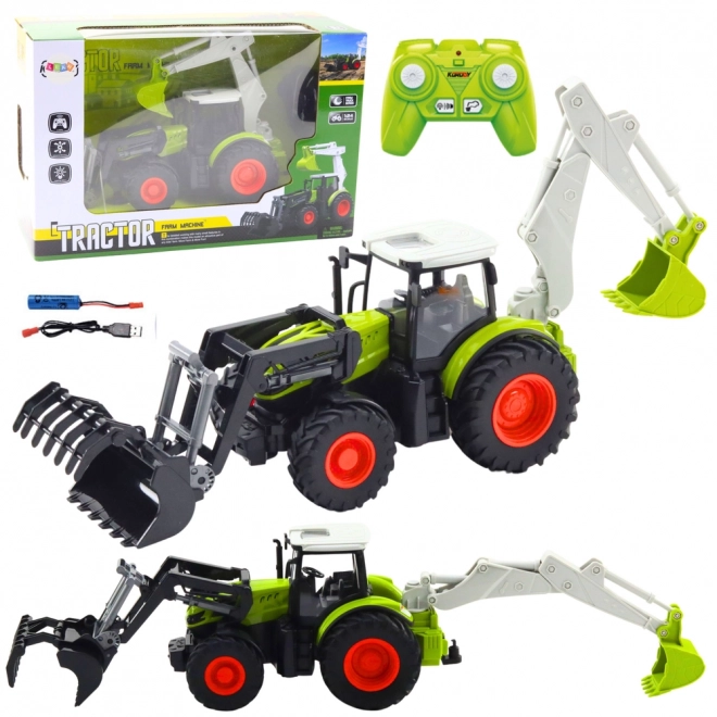 Zábavný traktor s otočnou lopatou a bagrem